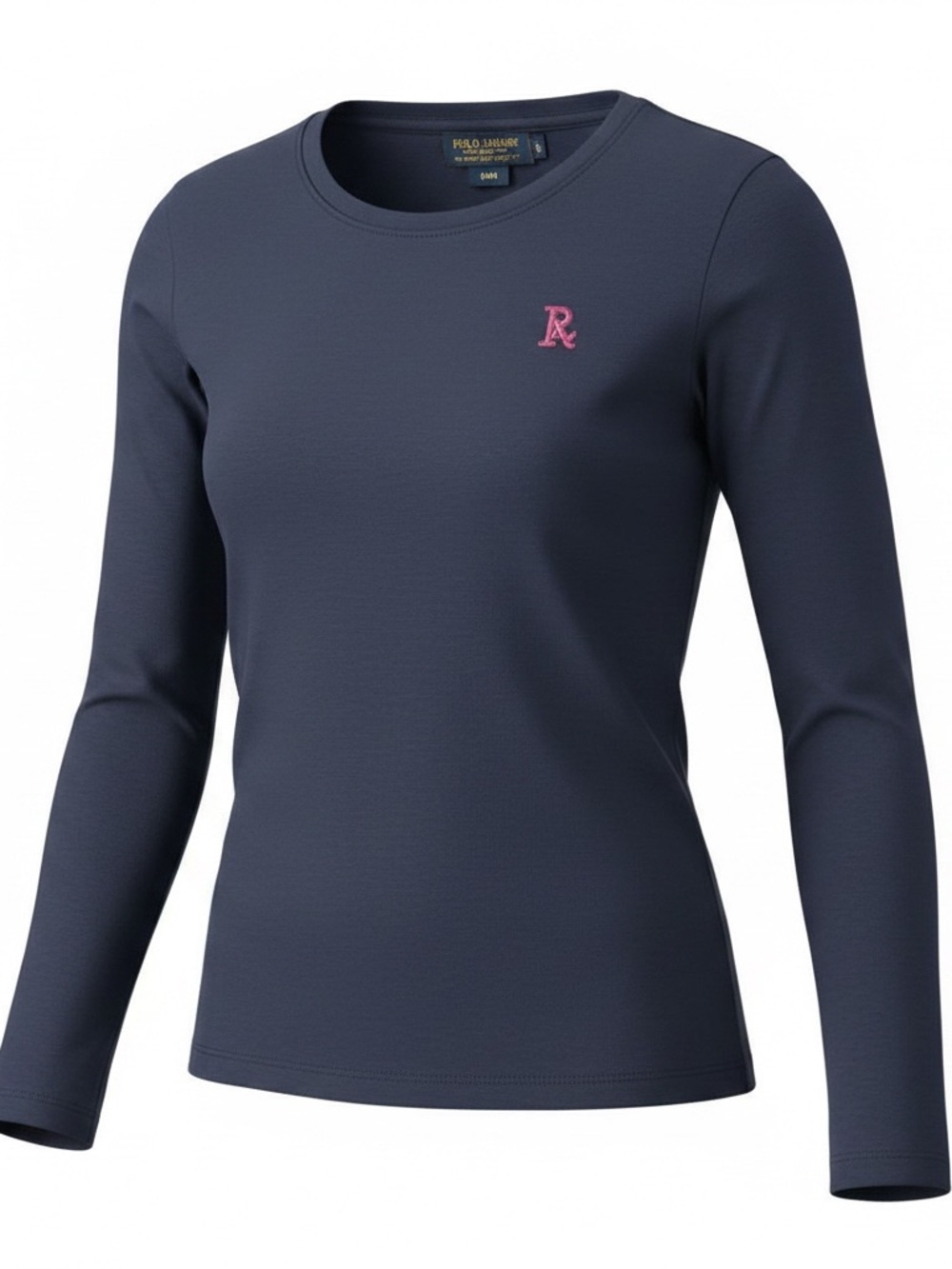 Ralph Lauren Navy Long-Sleeve Tee with Pink RL Embroidery